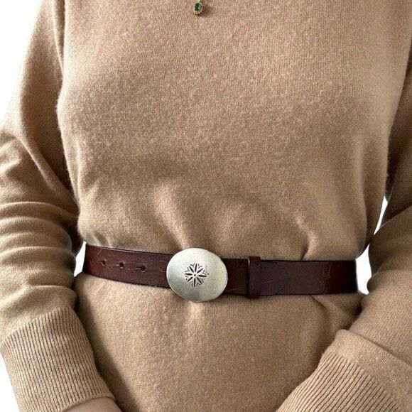 Vintage Y2K The Limited Brown Leather Floral Hippie Boho Belt Made in USA Sz S - Picture 1 of 3